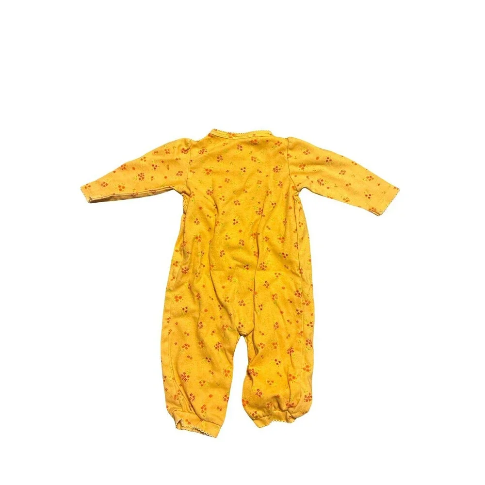 Vintage Okie Dokie Baby Yellow Floral Smocked Footless Sleeper Romper One Piece
